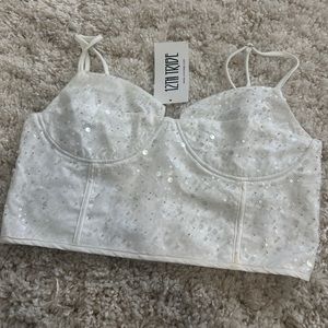 Graceland White Sequin Crop Top